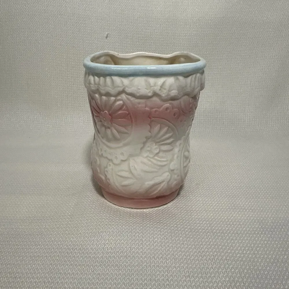 Vintage Ceramic Baby Shoe Planter Pink Blue 6x4x3.25” Used